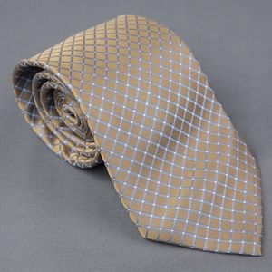 Claiborne Mens Necktie Tie Biege Blue Geometric